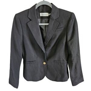 Calvin Klein Woman Size 4 Linen Blend 2 Button Blazer NWT Black Lined Classic